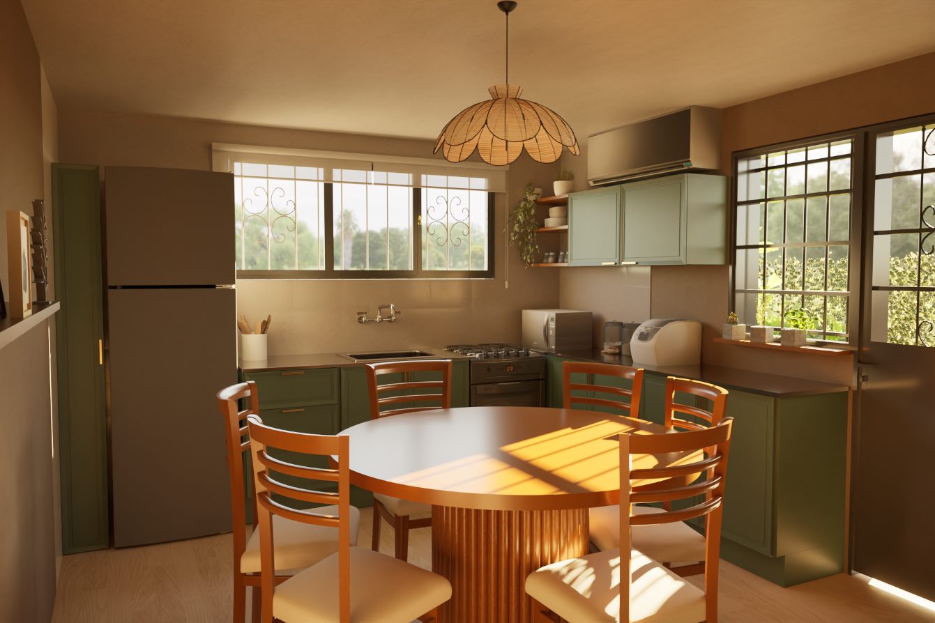 Cocina y comedor de un proyecto de interiorismo
